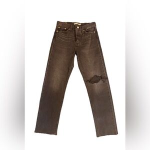 Levi's Premium Womens Wedgie Straight Jeans Size 26 Black Distressed Cotton